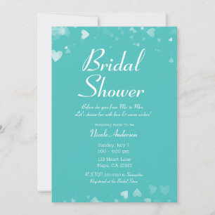 Invitation Turquoise Sarcelle & Cœurs Blancs Élégant Shower d