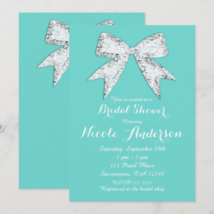 Invitation Turquoise Sarcelle Diamant Brillance Nœud Papillon