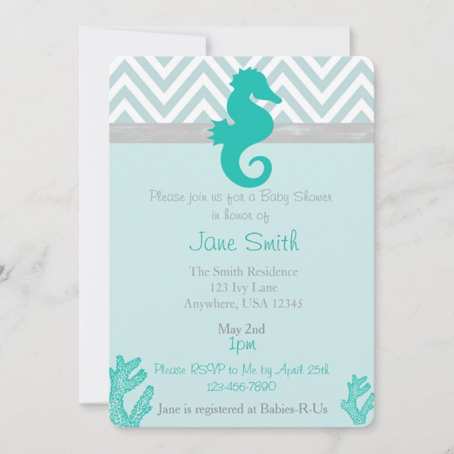 Invitation Turquoise Seahorse Beach Baby shower à thème Invit (Devant)