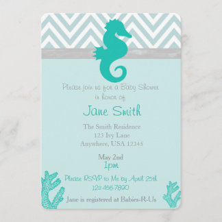 Invitation Turquoise Seahorse Beach Baby shower à thème Invit