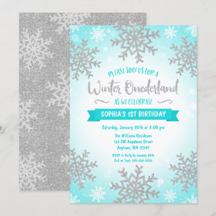 Invitation Turquoise Silver Winter ONE derland 1er anniversai
