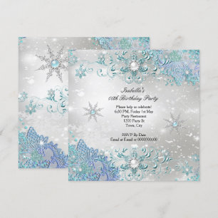 Invitation Turquoise Silver Winter Wonderland Snowflakes Part