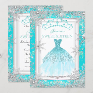 Invitation Turquoise Silver Winter Wonderland Sweet 16 Party