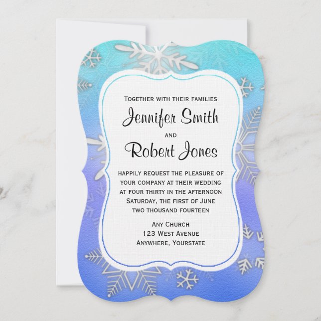 Invitation Turquoise Snowflake Bracket Hiver Mariage Invitati (Devant)