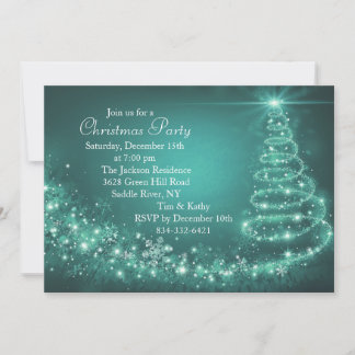 Invitation turquoise Sparkle Christmas Tree Party