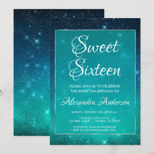 Invitation Turquoise Sparkle Sky Sweet 16 Anniversaire Invita