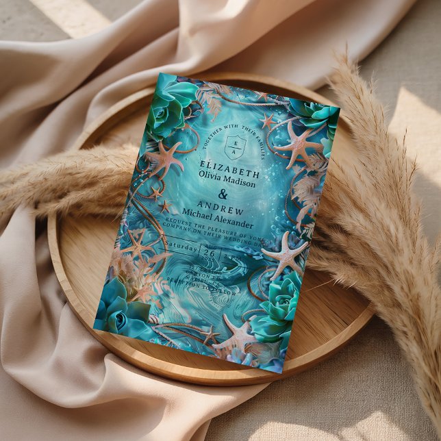 Invitation Turquoise Starfish Ocean Wedding (Créateur téléchargé)