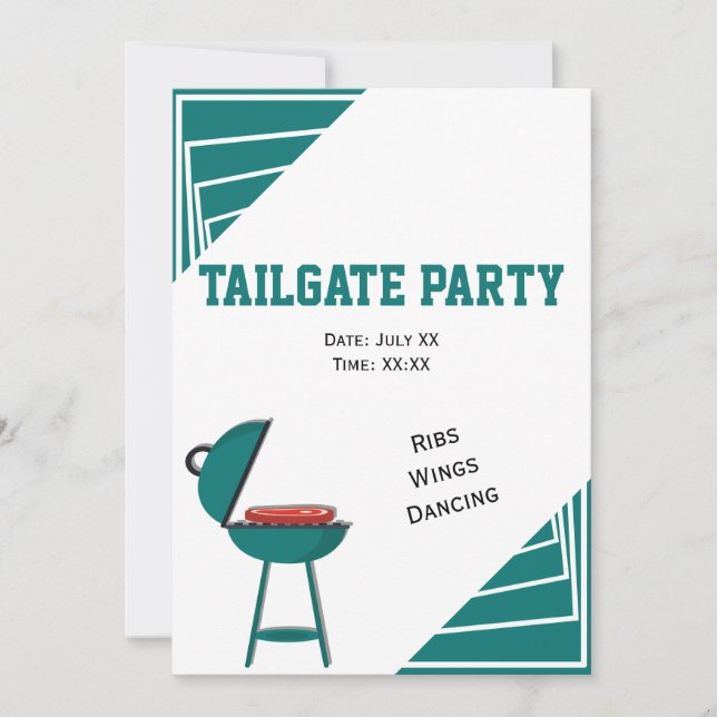 Invitation Turquoise Tailgate Ribs Wings Dancing Party (Devant)
