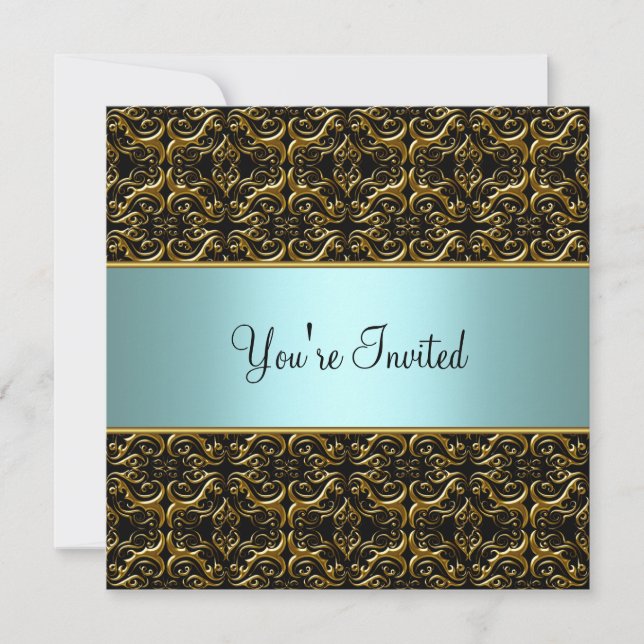 Invitation Turquoise Toutes les occasions Black Damask Party  (Devant)