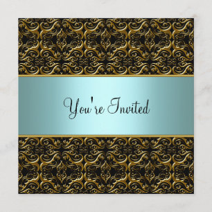 Invitation Turquoise Toutes les occasions Black Damask Party 