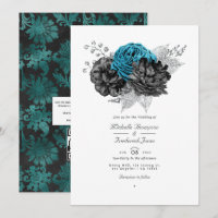 Turquoise - Turquoise Black and Silver Floral Mari