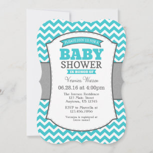 Invitation Turquoise Turquoise Gris Chevron Baby shower Invit