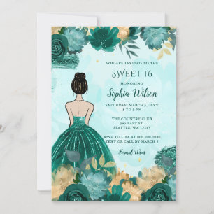 Invitation Turquoise Turquoise Or Floral Princess Sweet 16