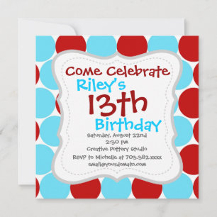 Invitation Turquoise Turquoise Red Big Pois Motifs