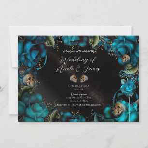 Invitation Turquoise Turquoise Rose crânes Mariage gothique