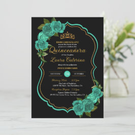Invitation Turquoise Turquoise Vert Rose Or Elegant Quinceañe