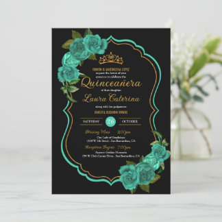 Invitation Turquoise Turquoise Vert Rose Or Elegant Quinceañe
