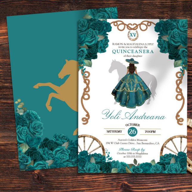 Invitation Turquoise Vert Bleu Rose Ouest Charro Quince (Créateur téléchargé)