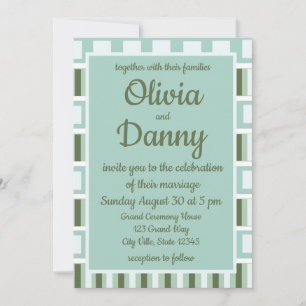 Invitation Turquoise Vert Carré rayures Motif Mariage