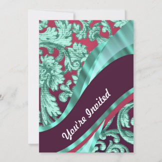 Invitation Turquoise vert & damas magenta