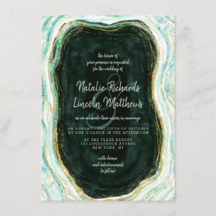 Invitation Turquoise vert et or Agate Marbre Mariage de la Gé