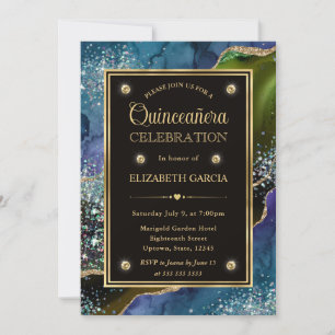 Invitation Turquoise, vert et or Parties scintillant Agate Qu