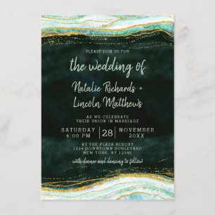 Invitation Turquoise Vert & Or Agate Marbre Géode Rock Mariag