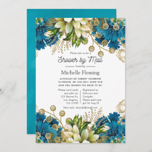 Invitation Turquoise vintage et douche or par courrier