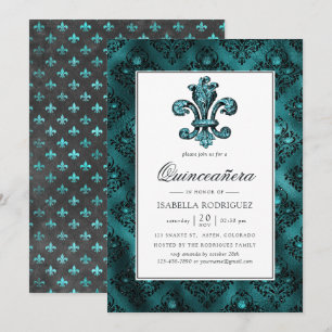 Invitation Turquoise vintage - Turquoise Fleur de Lis Quincea