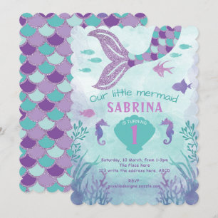 Invitation Turquoise, Violet, Parties scintillant, Sirène, Fi