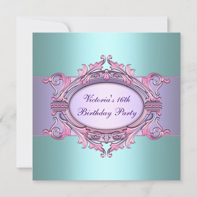 Invitation Turquoise violet Sweet sixteen fête d'anniversaire (Devant)