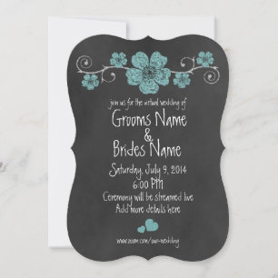 Invitation Turquoise Wild Roses Chalkboard Virtual Mariage