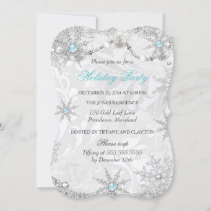 Invitation Turquoise Winter Wonderland Damask Fête