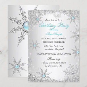 Invitation Turquoise Winter Wonderland fête d'anniversaire