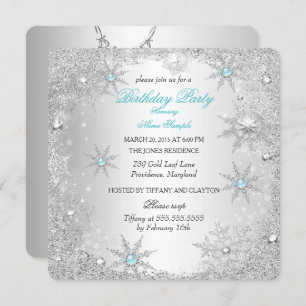 Invitation Turquoise Winter Wonderland fête d'anniversaire