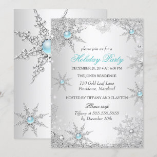 Invitation Turquoise Winter Wonderland Noël Fête 4a