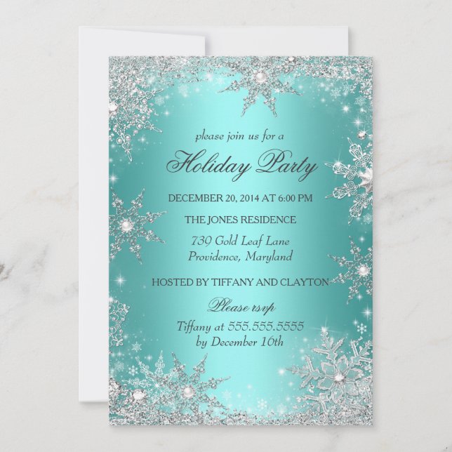 Invitation Turquoise Winter Wonderland Noël Fête de Noël 2 (Devant)