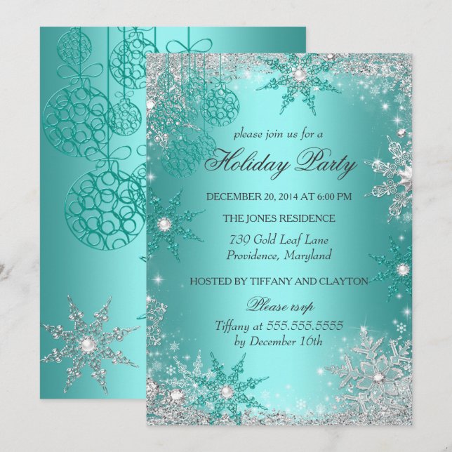 Invitation Turquoise Winter Wonderland Noël Fête de Noël 3 (Devant / Derrière)