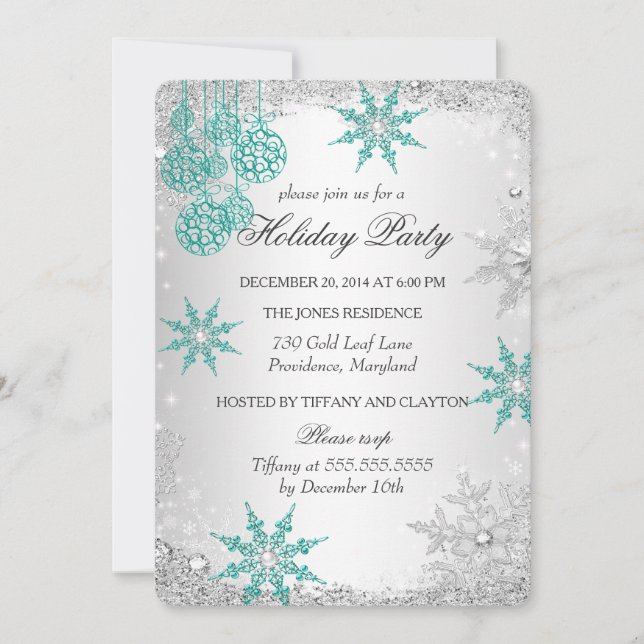 Invitation Turquoise Winter Wonderland Noël Fête de Noël 4 (Devant)