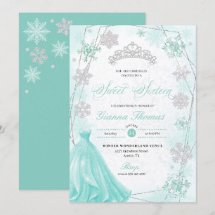 Invitation Turquoise Winter Wonderland Snowflake Sweet 16
