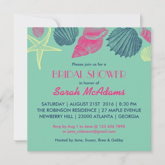 Invitation Turquoises Coquillages Mariage Douche nuptiale Inv (Devant)