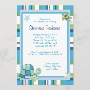 Invitation Turtle Bay Blue Stripe Baby shower garçon/fille 5x