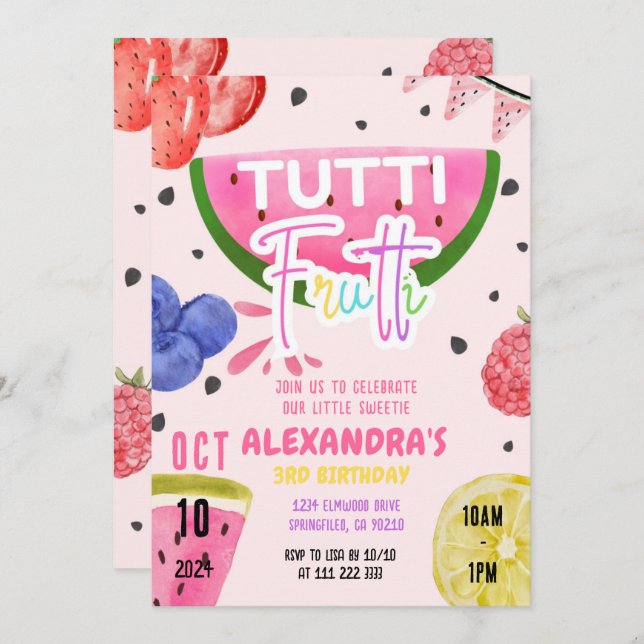 Invitation Tutti Frutti Fruit 1er 3e 4e 6e 7e 8e 9e (Devant / Derrière)
