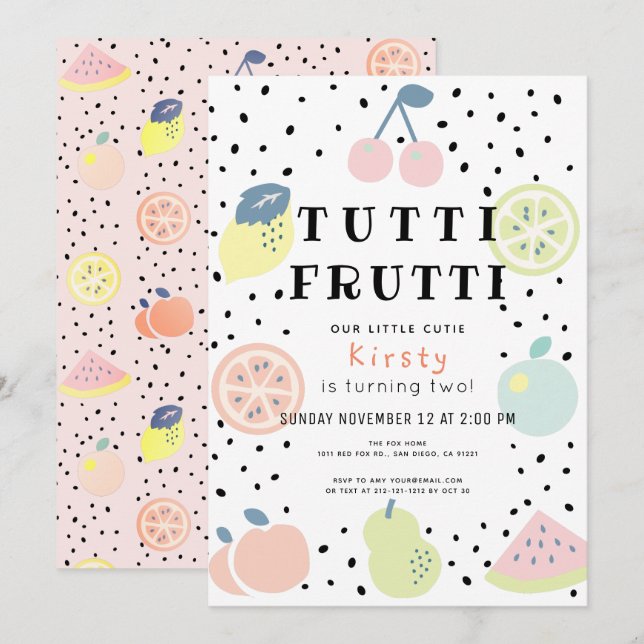 Invitation Tutti Frutti Pastel Fruit 2e anniversaire (Devant / Derrière)