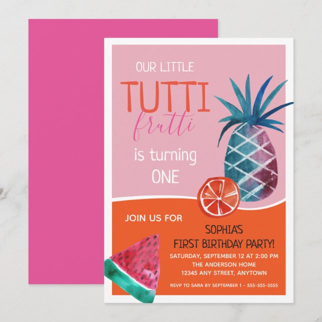 Invitation Tutti Frutti Premier anniversaire (Devant / Derrière)