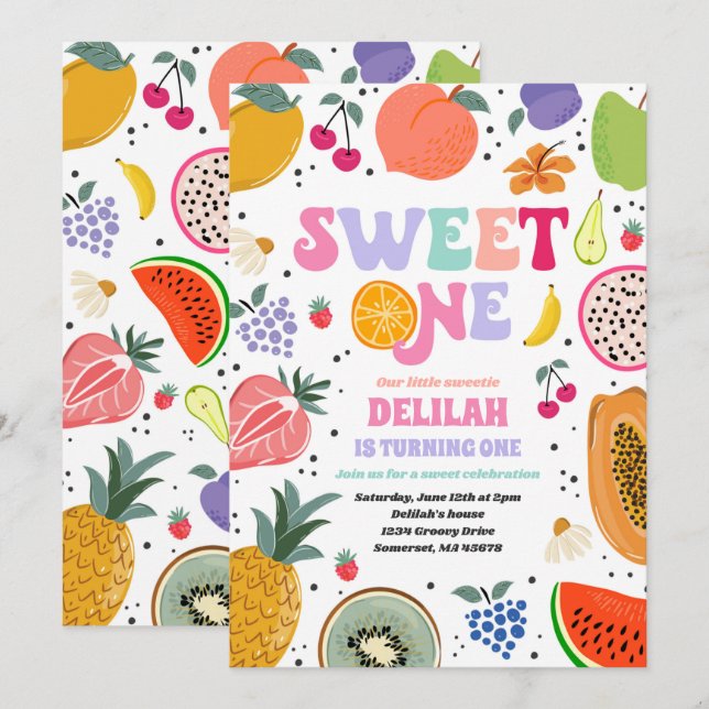 Invitation Tutti Frutti Tropical Summer Sweet Un Anniversaire (Devant / Derrière)