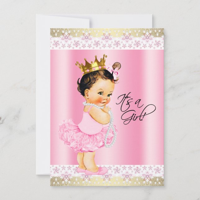 Invitation Tutu Ballerina Pearl Baby Girl Douche (Devant)