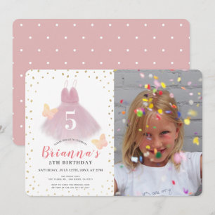 Invitation Tutu Ballerina Photo fille rose et blanche Anniver