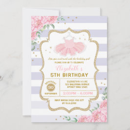 Invitation Tutu Ballerina Purple Rose Or Floral Anniversaire