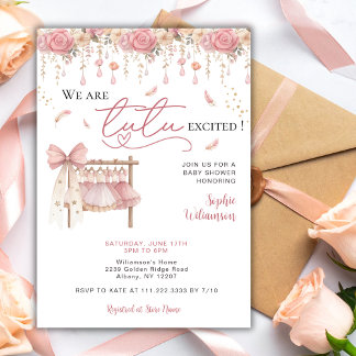 Invitation Tutu Ballerine Enthousiaste Fleur Fille Baby Showe